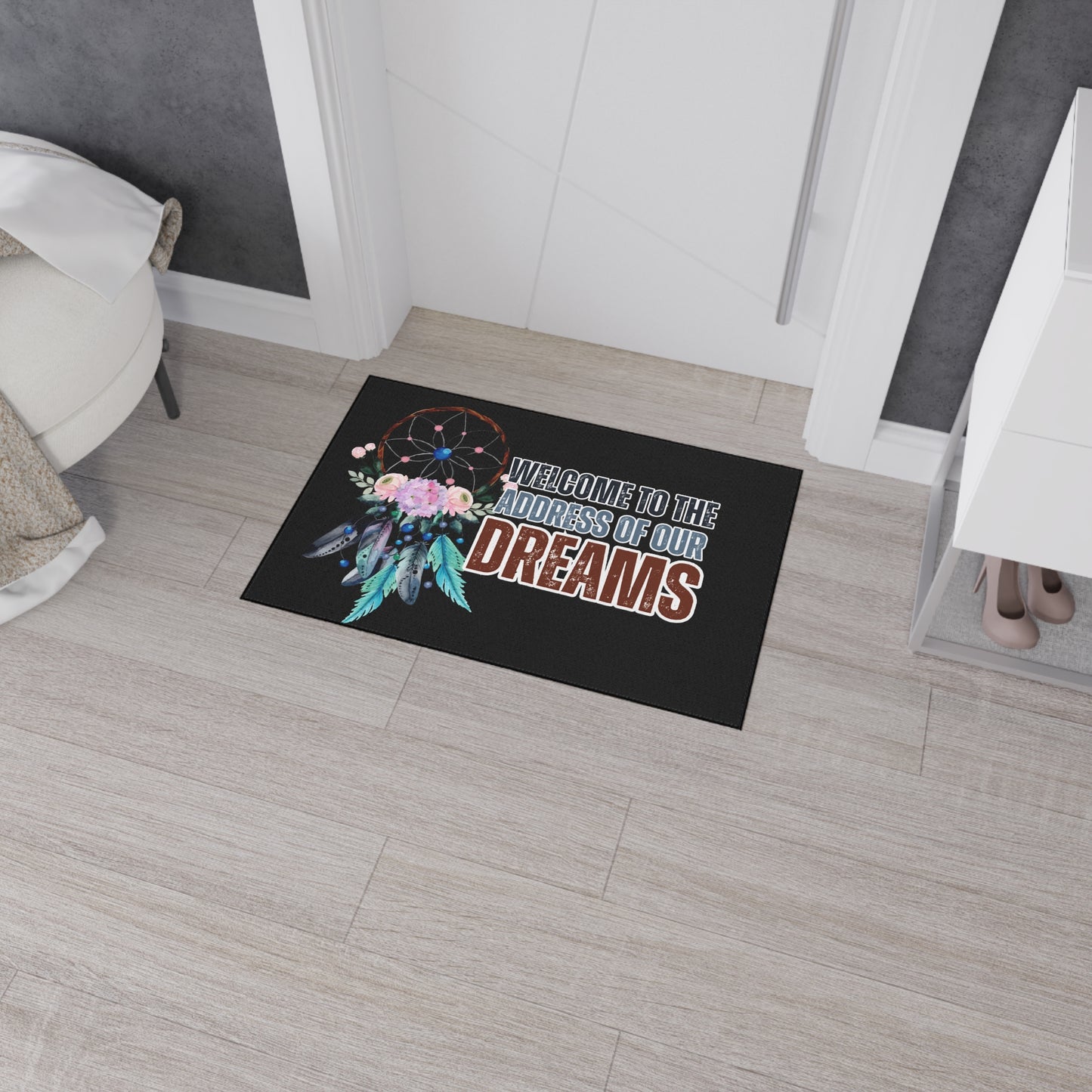 Welcome to the Address of Our Dreams | 24" x 36" Custom Rug | Real Estate Swag Co.