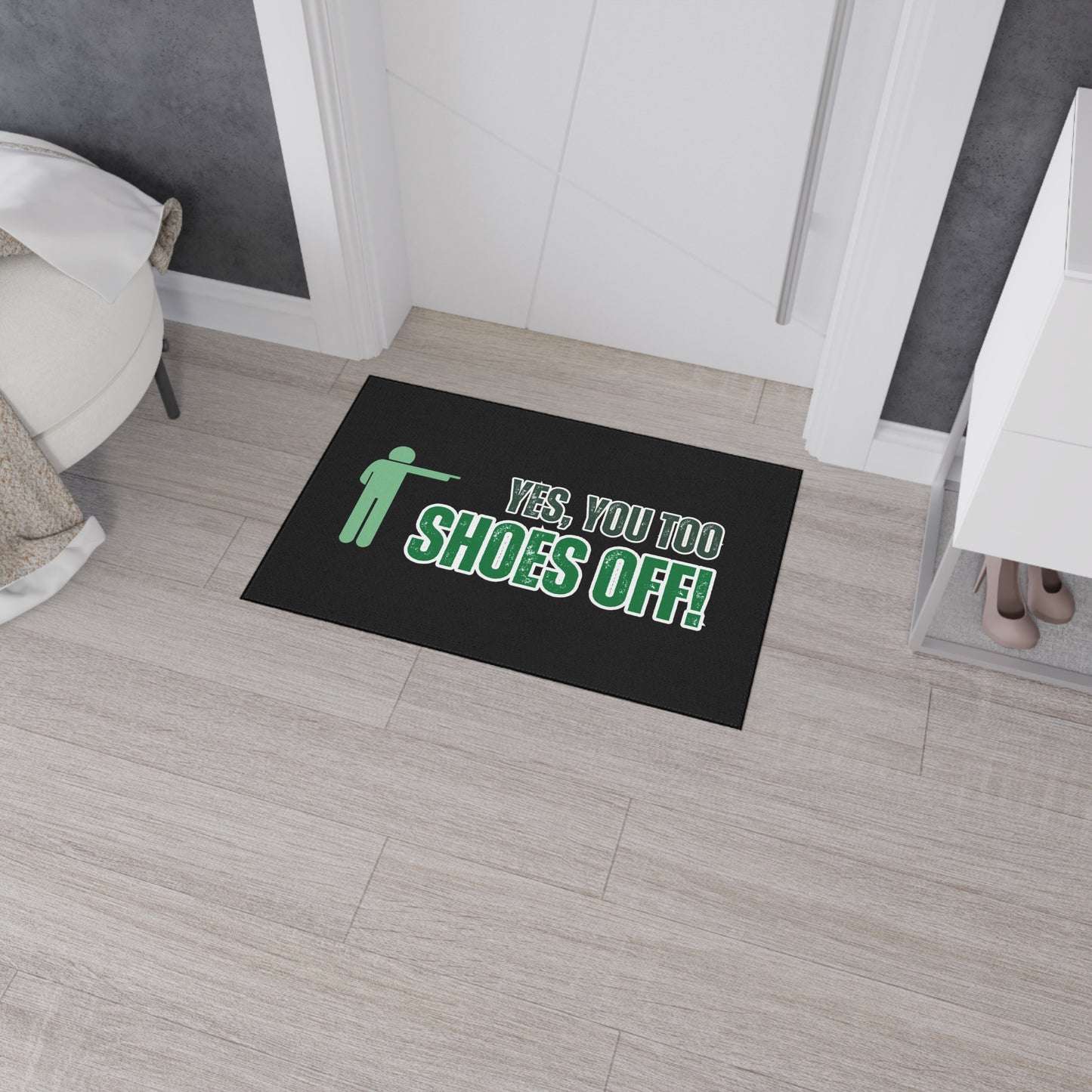 Yes, You Too, Shoes Off! | 24" x 36" Custom Rug | Real Estate Swag Co.