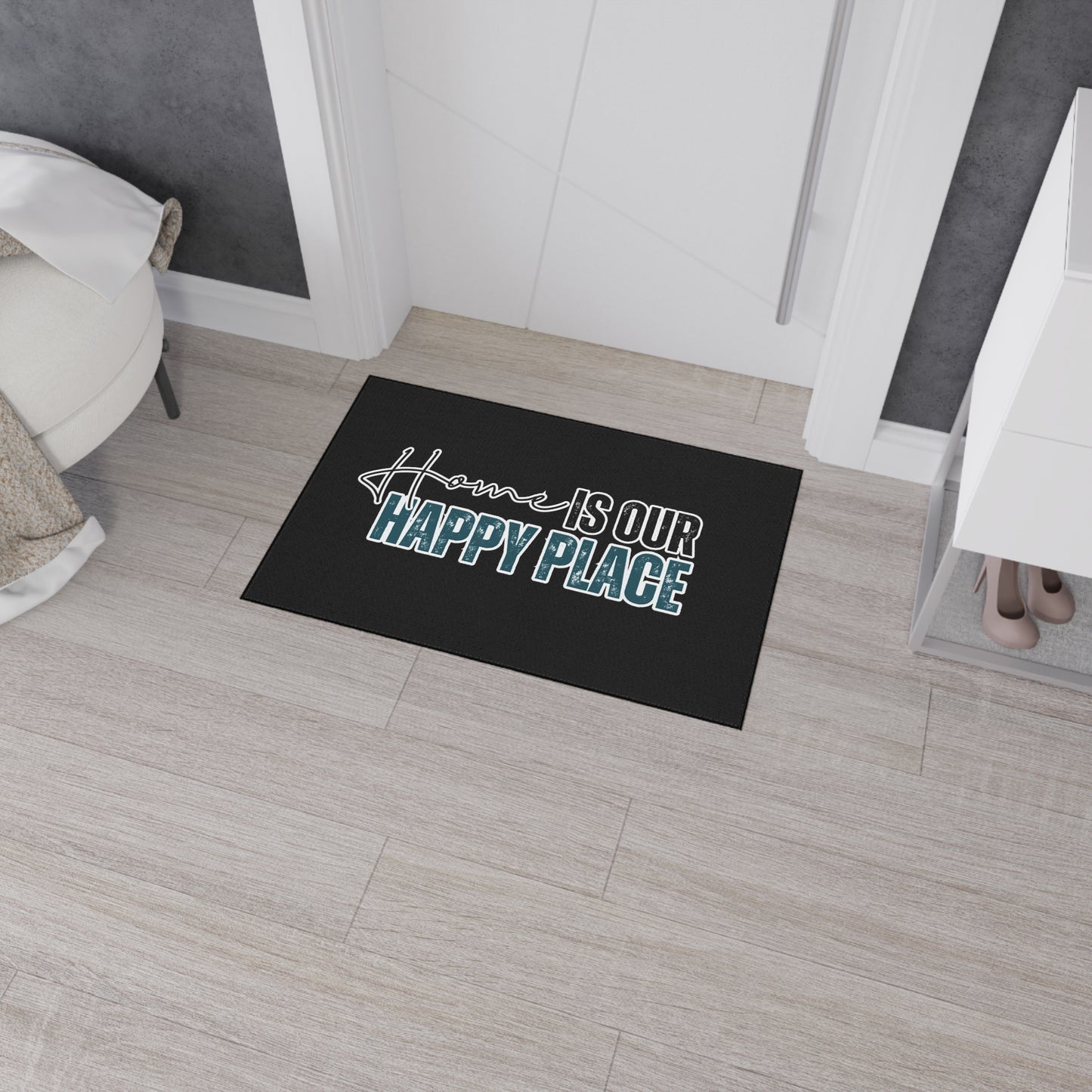 Home is Our Happy Place | 24" x 36" Custom Rug | Real Estate Swag Co.