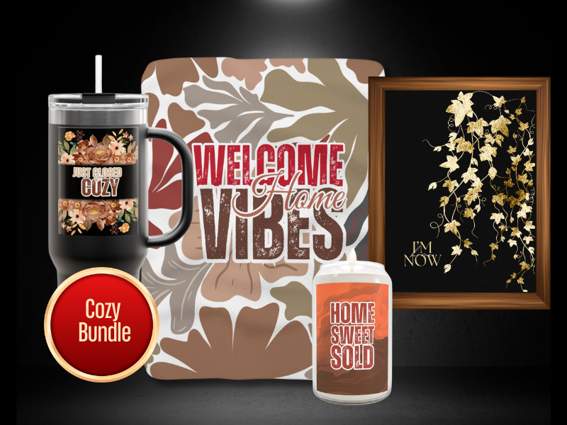 Cozy Real Estate Closing Gift Bundle – Blanket, Candle, Wall Art & Custom Tumbler