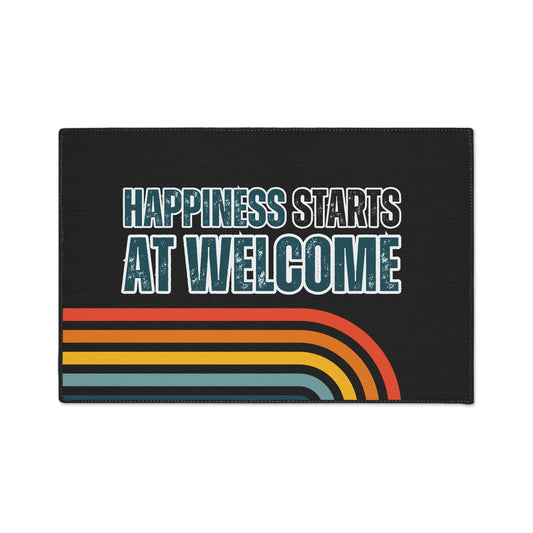 Happiness Starts at Welcome |  24" x  36" Custom Rug | Real Estate Swag Co.