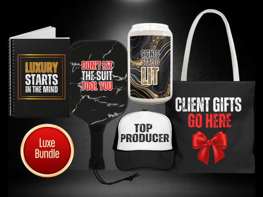 Luxury Real Estate Gift Bundle – Journal, Pickleball, Candle, Hat & Tote for Closings