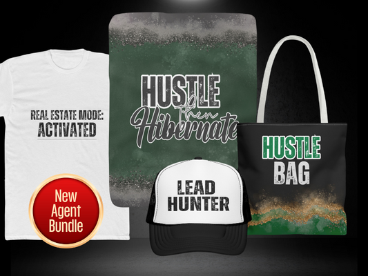 New Agent Starter Bundle – “Real Estate Mode” Shirt, Blanket, Tote & Lead Hunter Mug